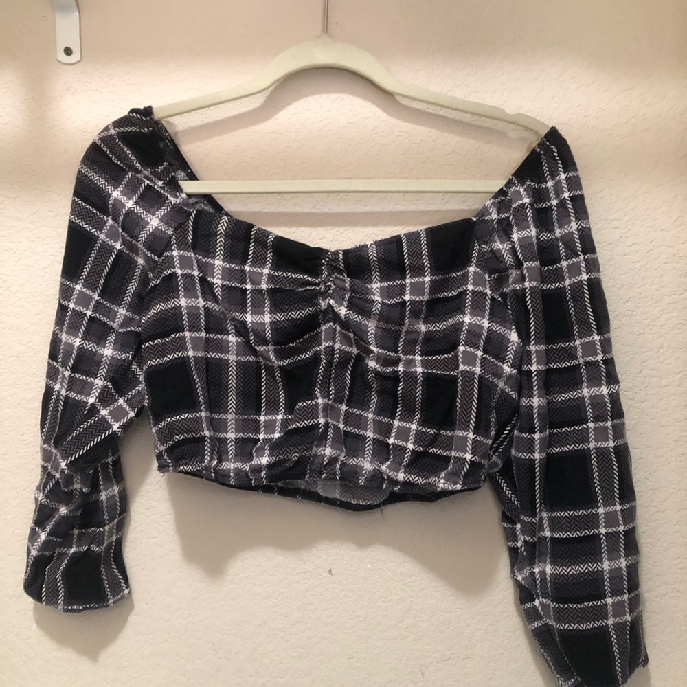 wild fable off shoulder plaid crop top